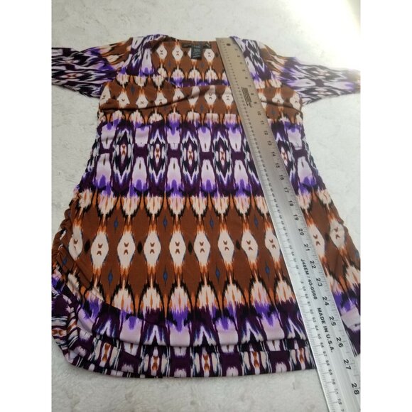 Julian Chang Womens 3/4 Sleeve Ruched Tunic Top Blouse Medium Scoop Neck Multi - Picture 5 of 5